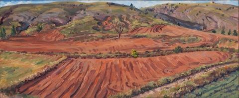 Jarque de la Val, olieverf, 19 x 46 cm, 6/2019, huile, Jarque de la Val