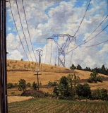 Electriciteitsmasten bij Cordeac, olieverf, 22 x 20 cm, 7/2003, huile, Pylônes à Cordeac