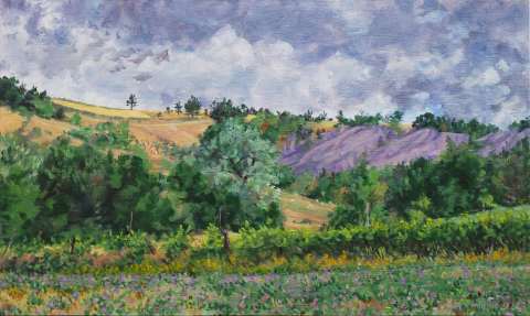 De rotsen van Éméry, olieverf, 24 x 40 cm, 7/2022, huile, Les roches d'Éméry