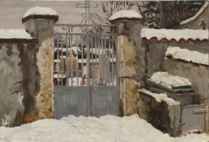 Kerkhof van Mens, olieverf, 20 x 30 cm, 1/1997, huile, Cimetière de Mens