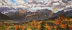 Regenboog voor de Vercors, olieverf, 19 x 46 cm, 11/2008, huile, Arc-en-ciel devant le Vercors