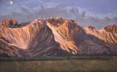 De Obiou bij zonsondergang, olieverf, 20 x 32 cm, 12/1998, huile, L’Obiou au coucher de soleil