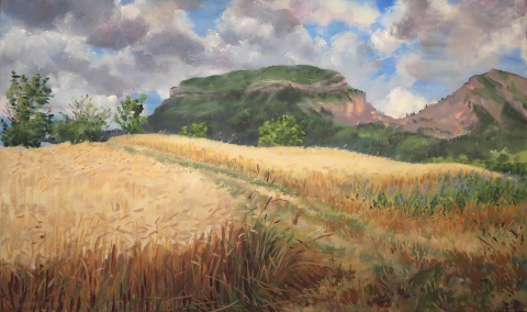 De Châtel, olieverf, 30 x 50 cm, 7/2020, huile, Le Châtel