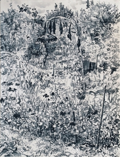 Mammoet zonnebloem, sumi-inkt, 40 x 30 cm, 10/2021, encre sumi, Tournesol Mammouth au Planches