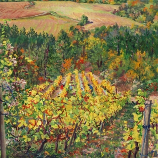 Wjnpluk, olieverf, 30 x 30 cm, 10/2021, huile, Vendange à Prébois