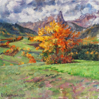 De Vercors, olieverf, 25 x 25 cm, 11/2022, huile, Le Vercors