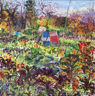 De tuin van Olivier, olieverf, 35 x 35 cm, 11/2022, huile, Je jardin d'Olivier au Planches