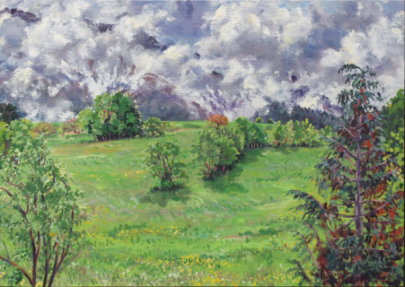 De Obiou in de wolken, olieverf, 26 x 36 cm, 5/2023, huile,  L'Obiou dans les nuages