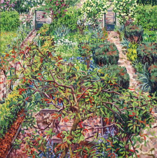 De tuin van Thérèse, olieverf, 35 x 35 cm, 5/2023, huile, Le jardin de Thérèse
