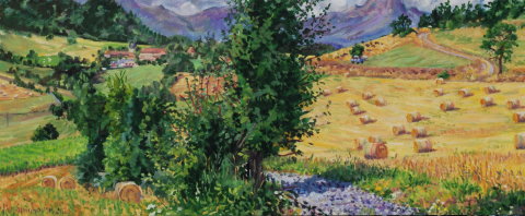 Château de Cornillon, olieverf, 19 x 46 cm, 7/2025, huile,  Château de Cornillon