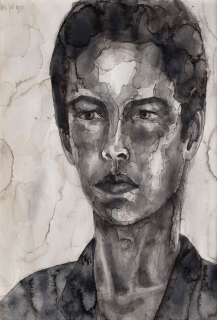 Zelfportret, aquarel, 40 x 30 cm, 1991, aquarelle, Autoportrait