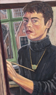 Zelfportret, olieverf, 55 x 32 cm, 1996, huile, Autoportrait