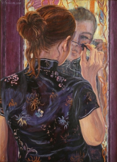Anna voor spiegel, olieverf, 55 x 40 cm, 2002, huile, Anna devant le miroir