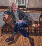 Hans op canapé, olieverf, 55 x50 cm, 1999, huile, Hans sur le canapé