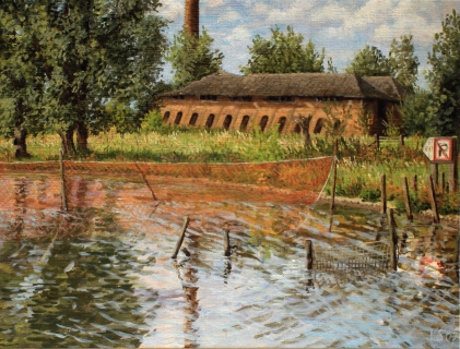 Steenfabriek IJsselstein, olieverf, 19 x 25 cm, 8/2007, huile, Fabrique de briques