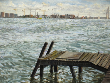 IJburg in aanbouw, olieverf, 19 x 25 cm, 9/2007, huile, IJburg