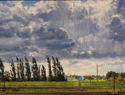 Bij Vreeswijk, olieverf, 19 x 25 cm, 7/2011, huile, Environs de Vreeswijk