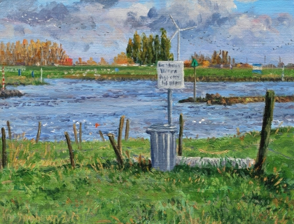 Lek bij Vianen, olieverf, 19 x 24 cm, 11/2013, huile, Le Lek à Vianen