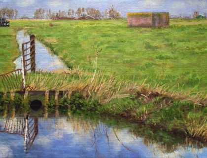 Polder bij Ransdorp, olieverf, 19 x 25 cm, 3/2007, huile, Polder à Ransdorp