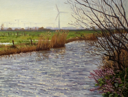 Polder bij Ransdorp, olieverf, 19 x 25 cm, 3/2007, huile, Polder à Ransdorp