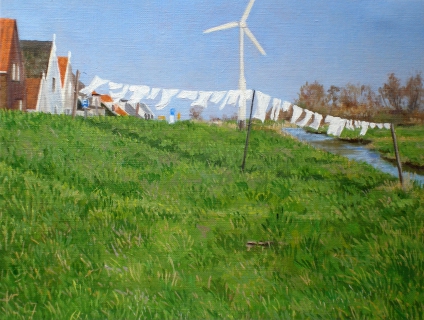 Durgerdammerdijk, olieverf, 19 x 25 cm, 3/2007, huile, La digue de Durgerdam