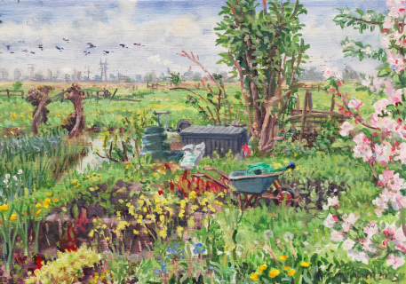 Broek in Waterland, olieverf, 18 x 28 cm, 4/2025, huile,  Broek in Waterland