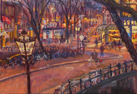 Uitzicht Prinsengracht 449, Amsterdam, olieverf, 26 x 38 cm, 12/2015, huile, Amsterdam