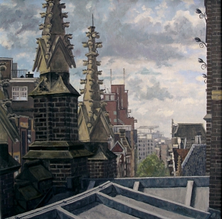 Pinakels Dominicuskerk, Amsterdam, olieverf, 35 x 35 cm, 2002, huile, Amsterdam