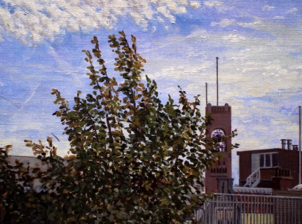 Toren Beurs van Berlage, Amsterdam, olieverf, 19 x 25 cm, 9/2004, huile, Amsterdam