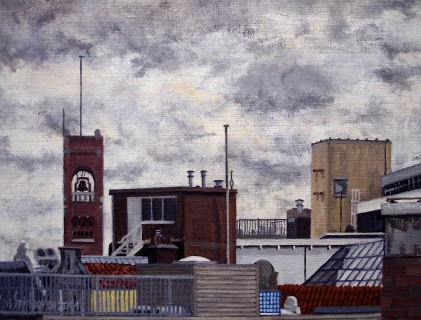 Toren Beurs van Berlage, Amsterdam, olieverf, 19 x 25 cm, 9/2004, huile, Amsterdam