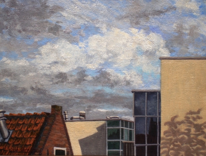 De Kolk, nieuwbouw Ben van Berkel, A’dam, olieverf, 19 x 25 cm, 11/2004, huile, Amsterdam