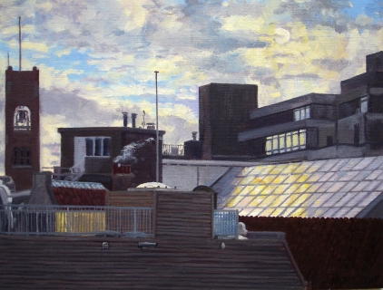 Toren Beurs van Berlage, Amsterdam, olieverf, 19 x 25 cm, 11/2004, huile, Amsterdam