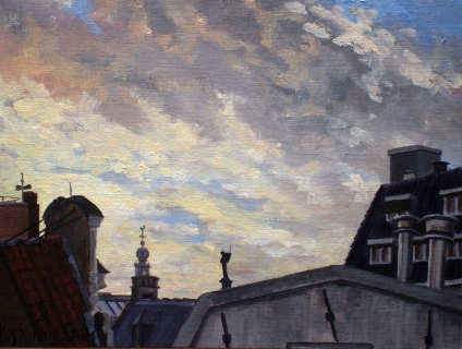 De Westertoren, Amsterdam, olieverf, 19 x 25 cm, 11/2004, huile, Amsterdam