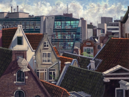 De Kolk, nieuwbouw Ben van Berkel, A’dam, olieverf, 19 x 25 cm, 12/2004, huile, Amsterdam