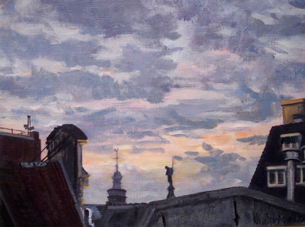 De Westertoren, Amsterdam, olieverf, 19 x 25 cm, 12/2004, huile, Amsterdam