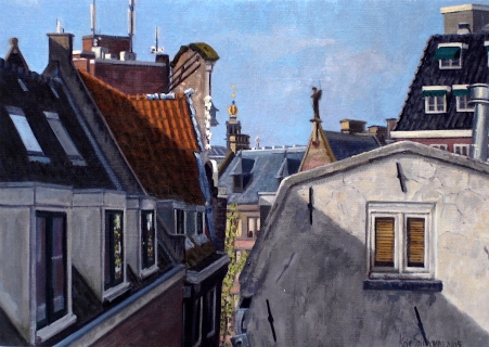De Westertoren, Amsterdam, olieverf, 21 x 30 cm, 4/2005, huile, Amsterdam