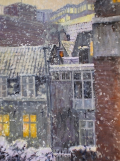 Achterkant Nieuwe Nieuwstraat, A’dam, olieverf, 32 x 24 cm, 12/2005, huile, Amsterdam