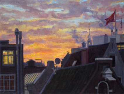 Oude Kerk - de Kolk, Amsterdam, olieverf, 19 x 25 cm, 1/2006, huile, Amsterdam