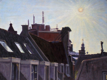 De engel van de Nw. Zijds Vbwal, Amsterdam, olieverf, 19 x 25 cm, 3/2006, huile, Amsterdam