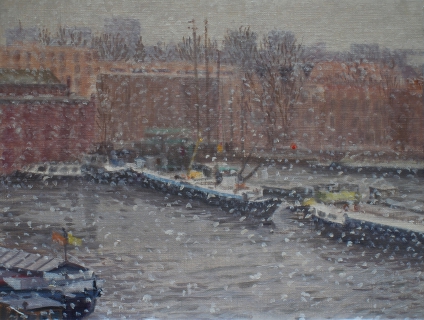 Van Diemenstraat-Houtmankade, A’dam, olieverf, 19 x 25 cm, 3/2008, huile, Amsterdam