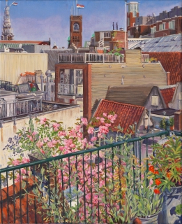 Koningsdag Amsterdam,  olieverf,  50 x 40 cm, 4/2020, huile, Fête du roi, Amsterdam