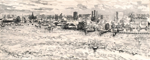 Grasweg, Amsterdam, sumi-inkt, 19 x 48 cm, 10/2019, encre sumi, Amsterdam