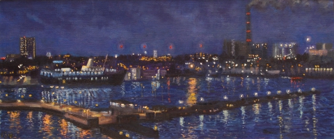 Houthaven, Amsterdam, olieverf, 19 x 46 cm, 4/2008, huile, Le port d’Amsterdam