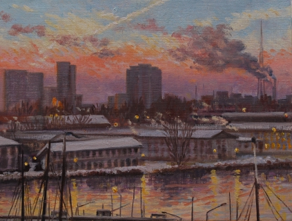 Houthaven, Amsterdam, olieverf, 19 x 25 cm, 1/2010, huile, Amsterdam