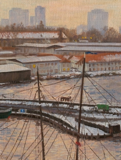 Houthaven, Amsterdam, olieverf, 25 x 19 cm, 1/2010, huile, Amsterdam