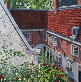 Het Raepenhofje, Amsterdam, olieverf, 30 x 30 cm, 6/2010, huile, Amsterdam