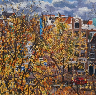 Uitzicht Prinsengracht 353, Amsterdam, olieverf, 30 x 30 cm, 11/2010, huile, Amsterdam