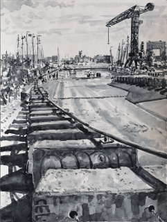 NDSM-Plein, Amsterdam,  sumi-ink, 40 x 30 cm, 5/2020, sumi-ink, Amsterdam