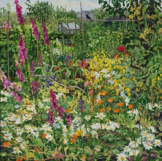 Tuintje Trudy, Landsmeer, olieverf, 35 x 35 cm, 7/2012, huile, Jardin ouvrier, Landsmeer