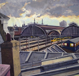 Centraal Station, Amsterdam , olieverf, 35 x 35 cm, 2002, huile, Amsterdam